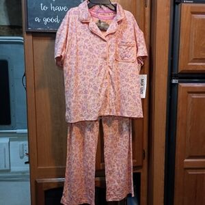 NWT Muk Luks Floral Coral Pink Pajamas Large